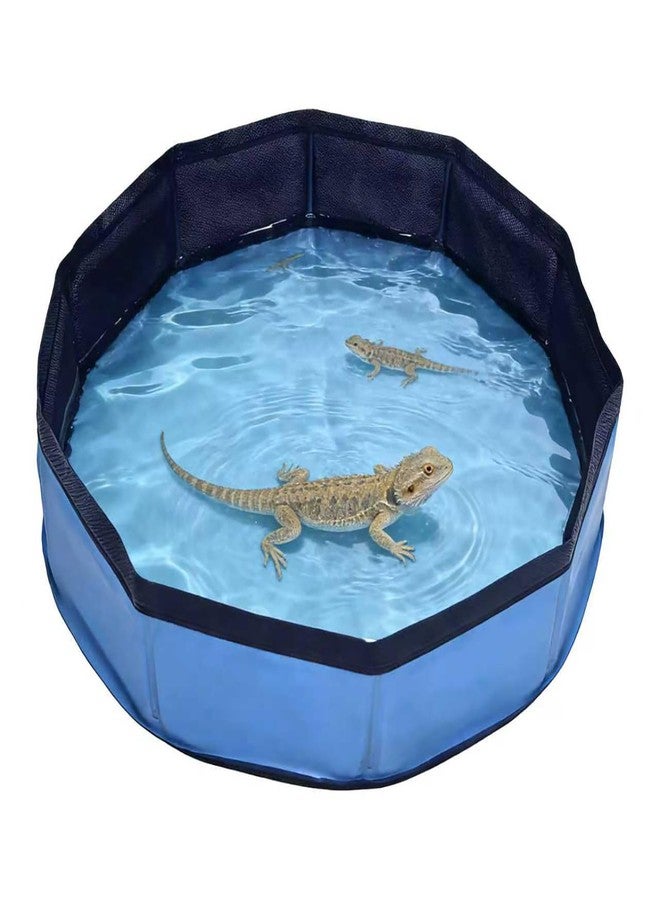 Eooqi Foldable Bearded Dragon Bath Tub, Collapsible Reptile Bath Pool for Lizards, Hedgehogs & Small Pets, Portable Non-Slip Water Tub (Blue, 19 x 3.5 in) - Image 1