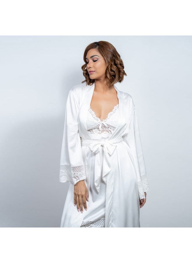 Aadaraya Aadaraya Lace Detail Robe with Tie-Up Belt and Long Sleeves  - Image 2