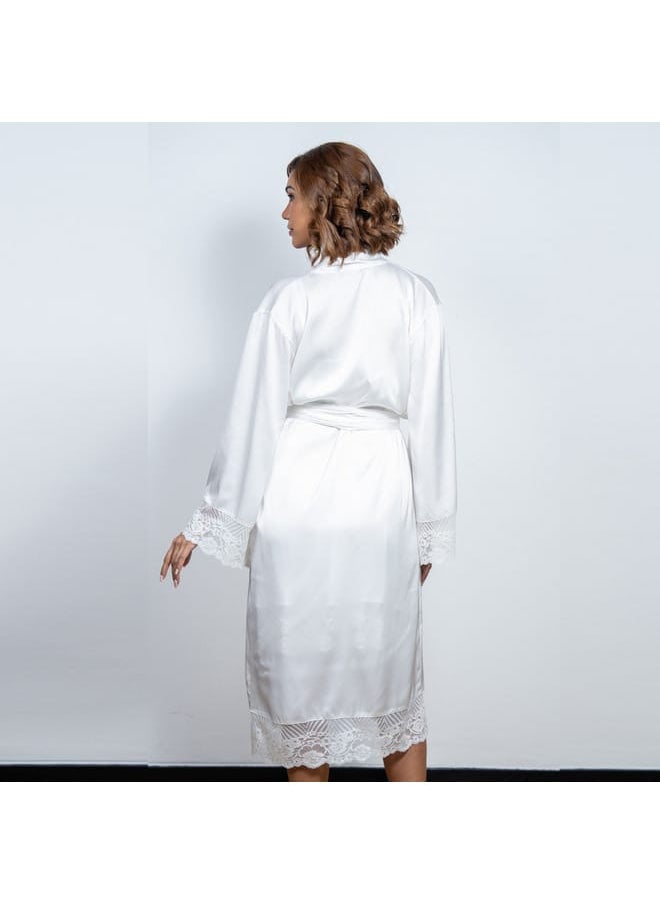 Aadaraya Aadaraya Lace Detail Robe with Tie-Up Belt and Long Sleeves  - Image 3