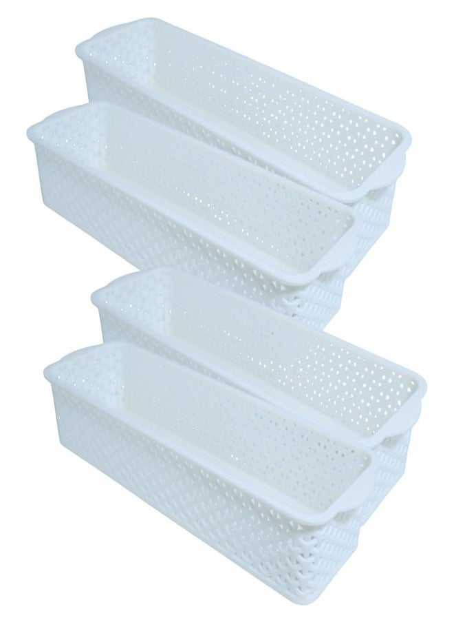 Simply Home Storex Multi-Purpose Plastic Storage Basket|Durable Stackable Organizer Tokri For Home,Kitchen,Bathroom & Office|Cutlery Tray,Cosmetics,Stationery|Set Of 4|White - Image 1