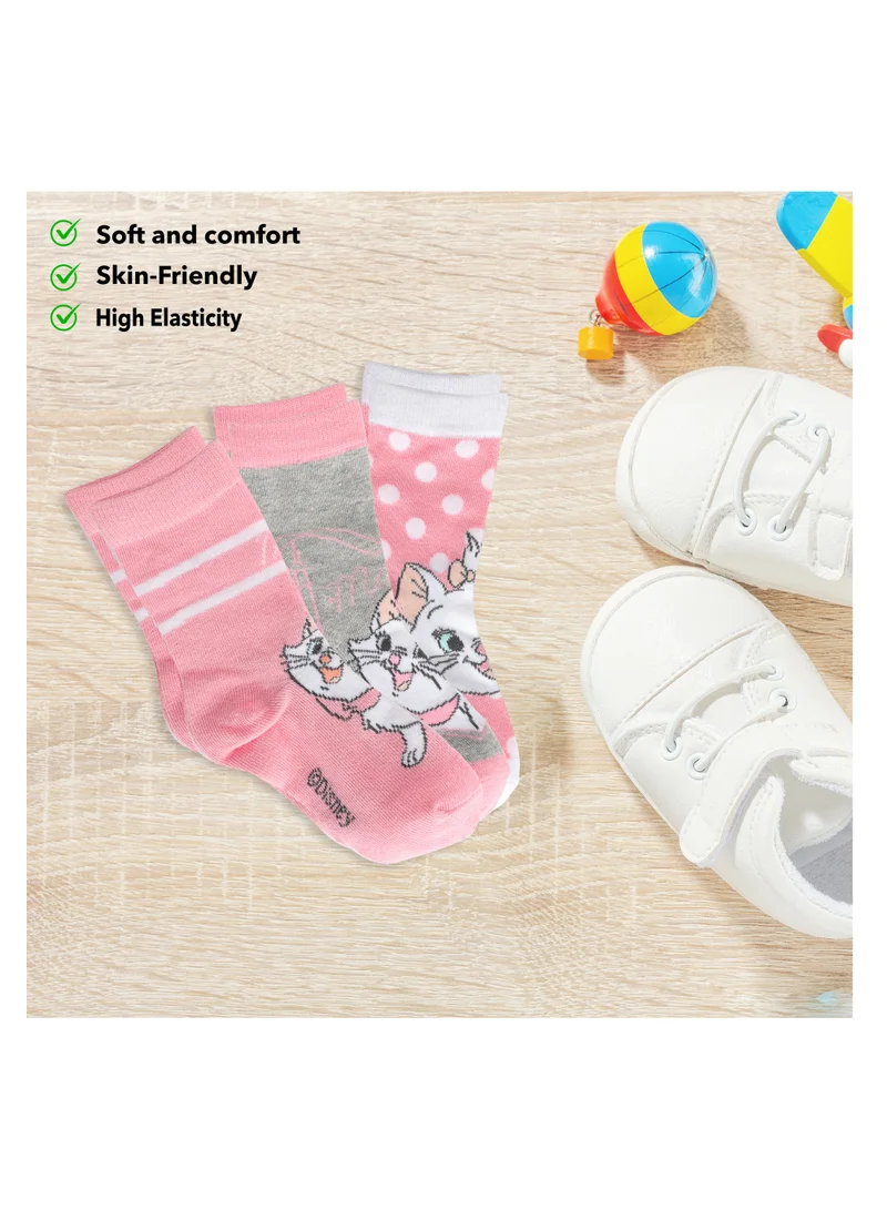 ديزني The Disney Marie Socks, Ankle Crew Socks for Kids (2 to 4 Years), Pack of 3 socks