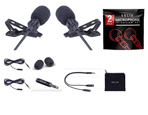 !Solid Solid Clip On Lavalier Lapel Microphone 2 Pack Set for iPhone and Android Vlogging, Interview, Selfie Videos - Image 1