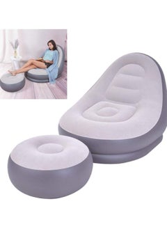 DubaiGallery Ultra Lounge Living Room Air Furniture Inflatable Sofa Set With Ottoman Footrest Inflatable 2 Pcs Lounger For Gaming Reading & Movie Watching Lounger Size 116X98X83CM Ottoman Footrest Size 62X62X31CM  - Image 1