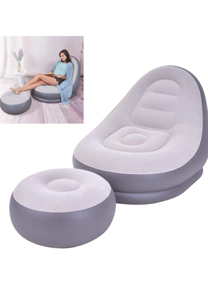 DubaiGallery Ultra Lounge Living Room Air Furniture Inflatable Sofa Set With Ottoman Footrest Inflatable 2 Pcs Lounger For Gaming Reading & Movie Watching Lounger Size 116X98X83CM Ottoman Footrest Size 62X62X31CM  - Image 1