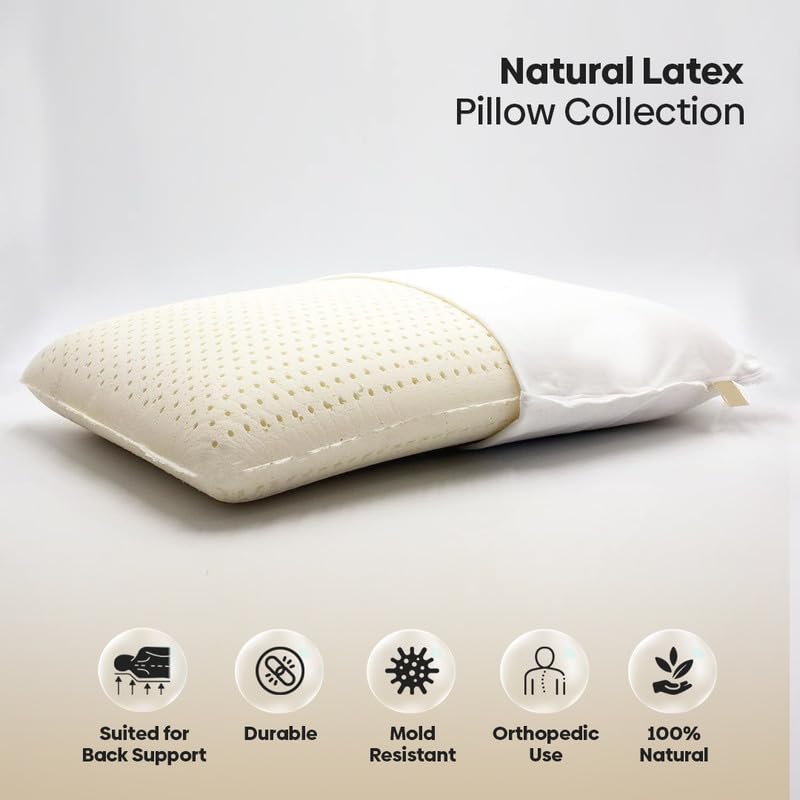 SLEEP XPERT وسادة سرير فليب دوال كومفورت من سليب إكسبرت مصنوعة من رغوة اللاتكس الطبيعية | الأفضل لتخفيف آلام الرقبة | غطاء بسحاب من قطن فيسكو مجاني 24x16x5.5 بوصة (عبوة من 2) - Image 2