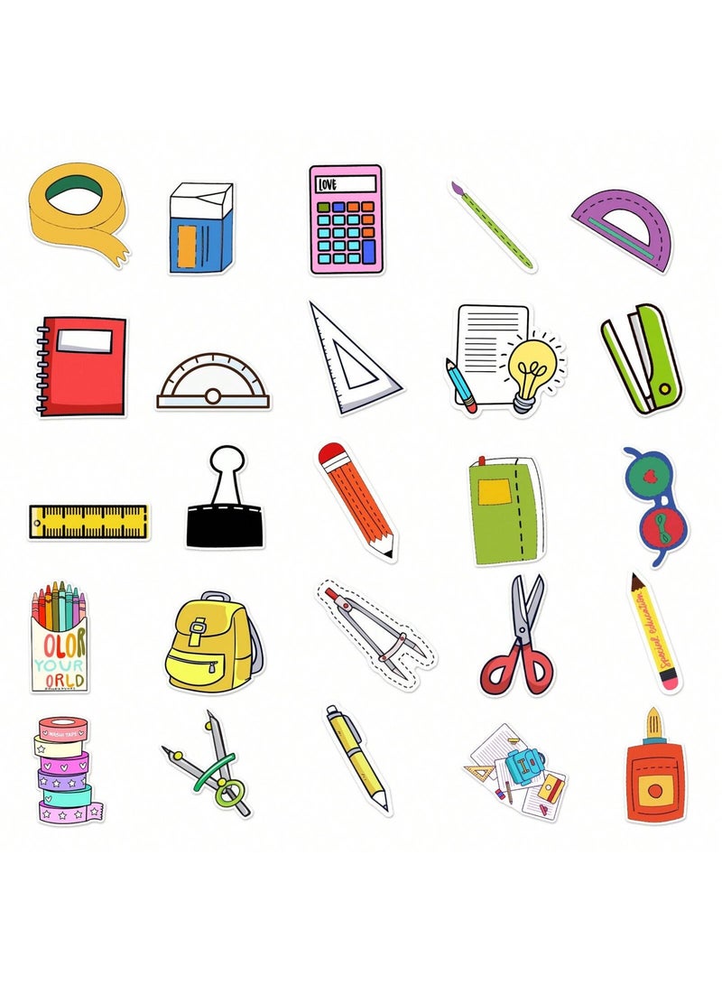 50pcs INS-Style Cartoon Stationery Stickers – Trendy Self-Adhesive Vinyl Decals for DIY Decoration of Luggage, Scooters, Fridges, Phones, Laptops, Notebooks & Scrapbooking Projects - Image 5