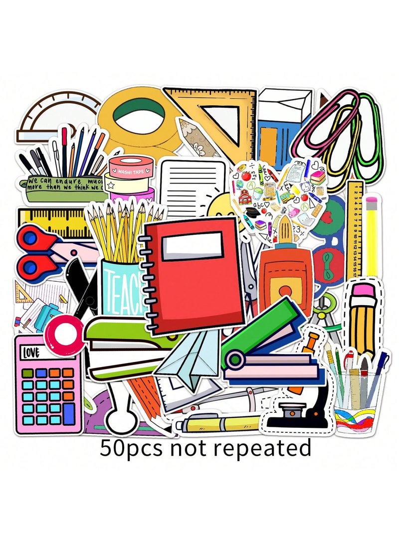 50pcs INS-Style Cartoon Stationery Stickers – Trendy Self-Adhesive Vinyl Decals for DIY Decoration of Luggage, Scooters, Fridges, Phones, Laptops, Notebooks & Scrapbooking Projects - Image 2