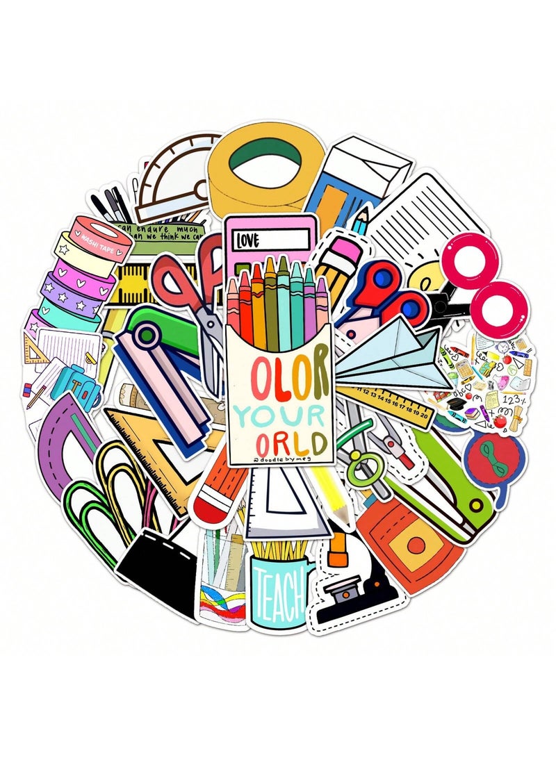 50pcs INS-Style Cartoon Stationery Stickers – Trendy Self-Adhesive Vinyl Decals for DIY Decoration of Luggage, Scooters, Fridges, Phones, Laptops, Notebooks & Scrapbooking Projects - Image 3