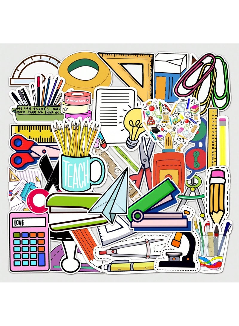 50pcs INS-Style Cartoon Stationery Stickers – Trendy Self-Adhesive Vinyl Decals for DIY Decoration of Luggage, Scooters, Fridges, Phones, Laptops, Notebooks & Scrapbooking Projects - Image 1