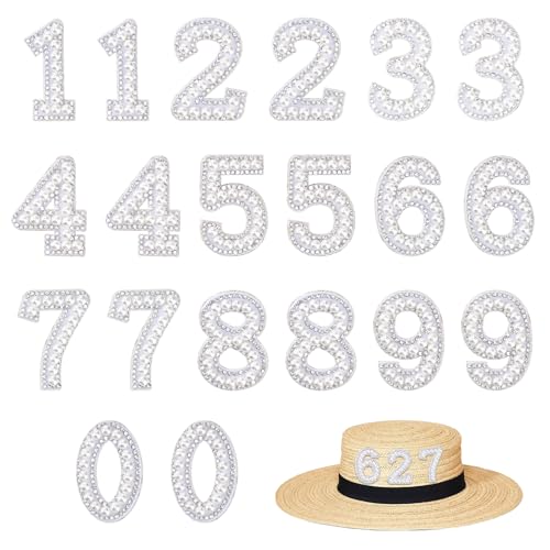 Thrymme 20 Pcs Pearl Rhinestone Number Stickers PeelandStick Pearl Letters White 09 DIY Craft Patches for Scrapbook Backpack Hat - Image 1
