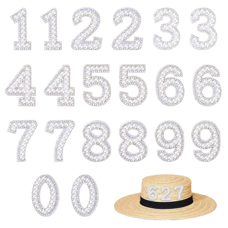 Thrymme 20 Pcs Pearl Rhinestone Number Stickers PeelandStick Pearl Letters White 09 DIY Craft Patches for Scrapbook Backpack Hat - Image 3