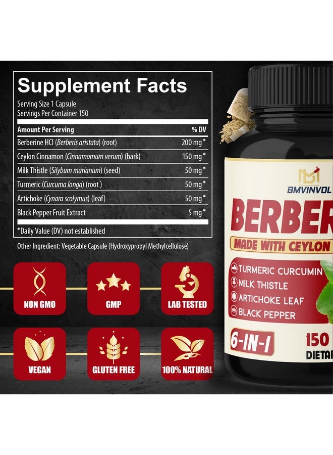 BMVINVOL 2 Pack Berberine HCl- Plus Ceylon Cinnamon, Turmeric, Milk Thistle, Artichoke, Black Pepper, Berberine HCI Root Supplements Pills - Immune System - Image 2