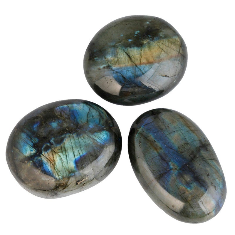 Rockcloud Irregular Polished Labradorite Palm Stones Worry Stones Pebble Healing Crystal with Velvet Bag - Image 5