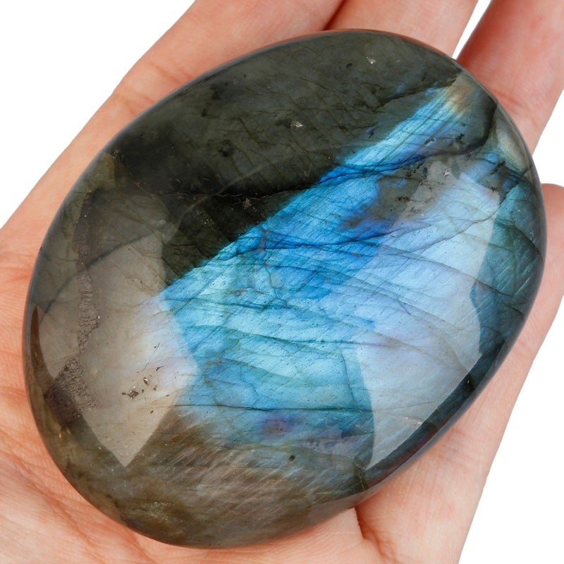 Rockcloud Irregular Polished Labradorite Palm Stones Worry Stones Pebble Healing Crystal with Velvet Bag - Image 4