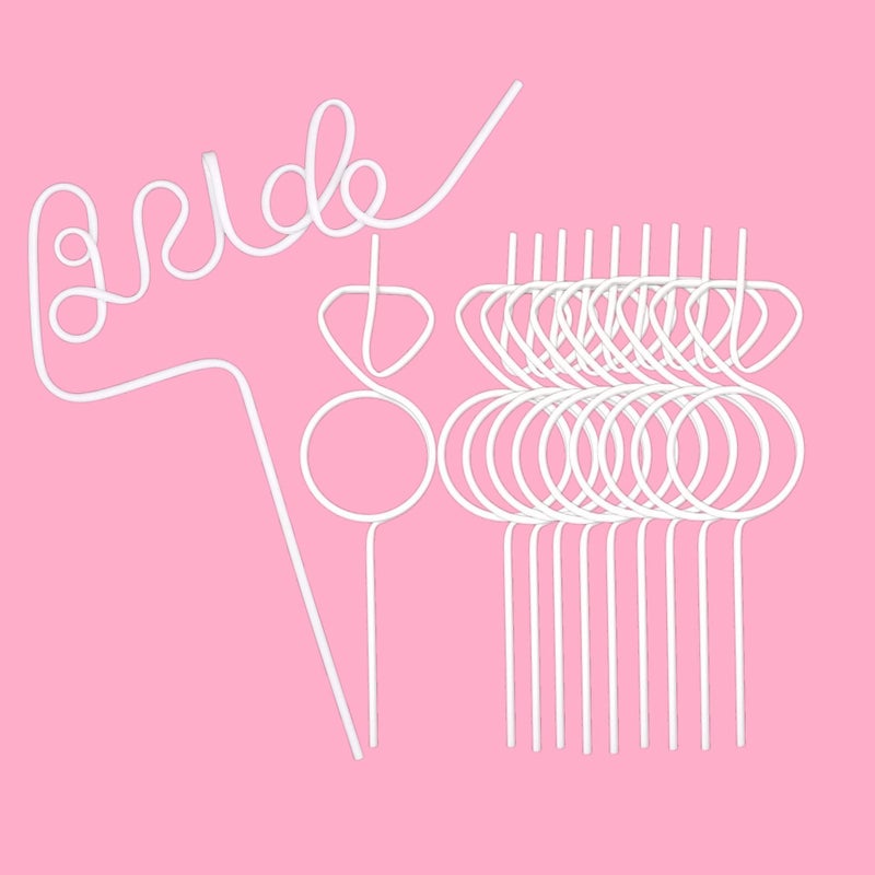 AILIJI Bachelorette Party Decorations Straws White Bride Straw + Diamond Ring Straws Set 11 Pcs Bride to Be Gift Bridal Shower Supplies - Image 1
