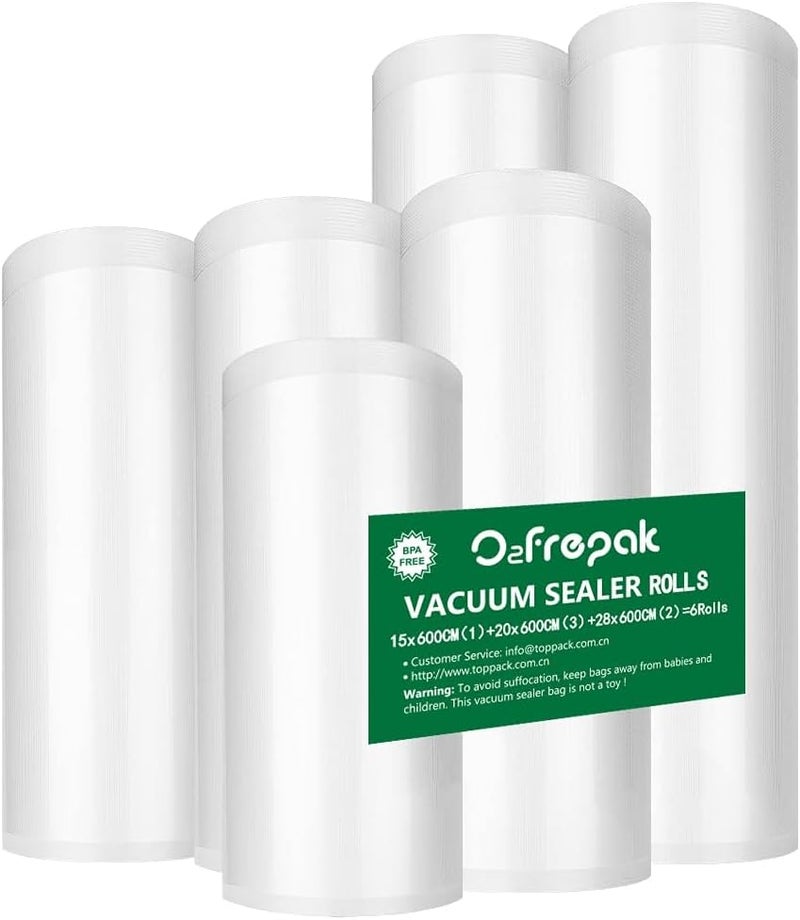 O2frepak أكياس لفات مفرغة الهواء من O2frepak 6 حزم 15x600 سم (لفة واحدة) و 20x600 سم (3 لفات) و 28x600 سم (لفتين) خالية من BPA، قابلة للقطع حسب الحجم، ممتازة للطهي ببطء sous vide - Image 1