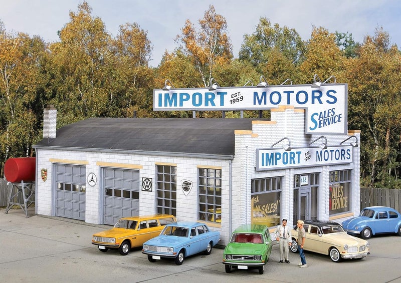 Cornerstone Walthers Import Motors Kit - Classic 60s/70s Dealership Model - Image 1