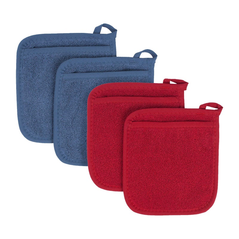 Ritz Terry Pocket Mitt & Hot Pad: Unparalleled Heat Resistant  Durable 100% Cotton - Ergonomically Designed for Optimal Grip - Machine Washable  Perfect for Your Kitchen - Federal Blue/Paprika  4-Pk - Image 2