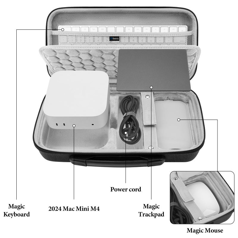 Geekria Geekria Desktop Computer Hard Travel Case, Compatible with Apple 2024 Mac Mini M4 / Mini M4 Pro, Fit for Magic Keyboard, Mouse, Trackpad and Accessories (Dark Gray)  - Image 2