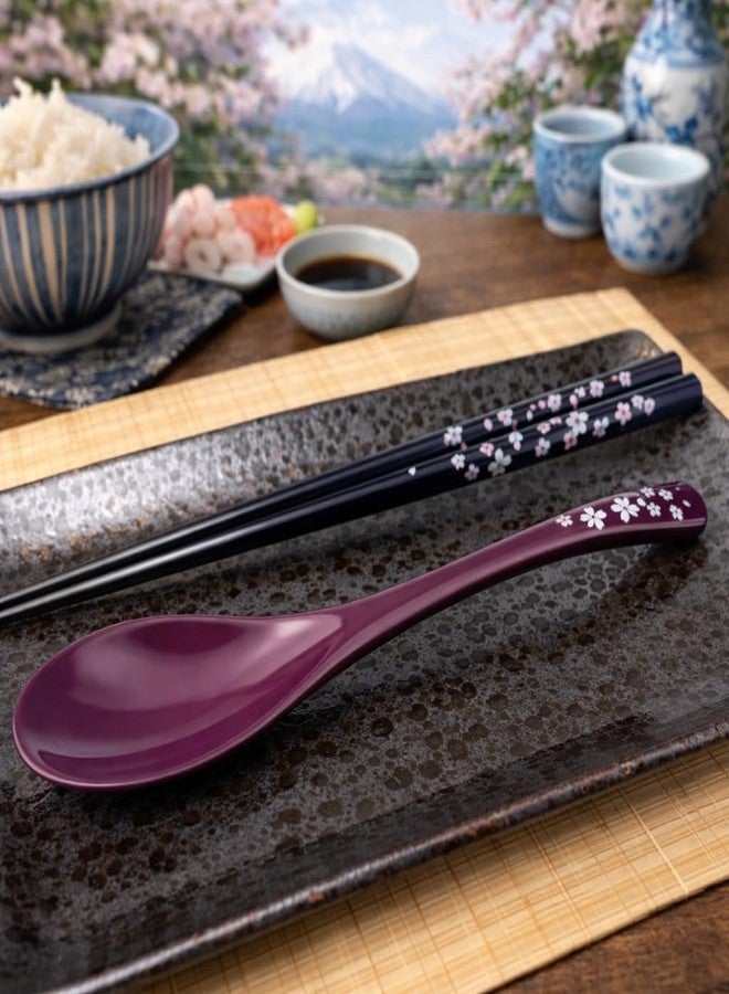Terra Distribution Premium Japanese Chopsticks with Spoon Reusable [ Made in Japan ] Traditional Lacquer Art Wooden Chopsticks (Flower PU(MK003)) - Image 4