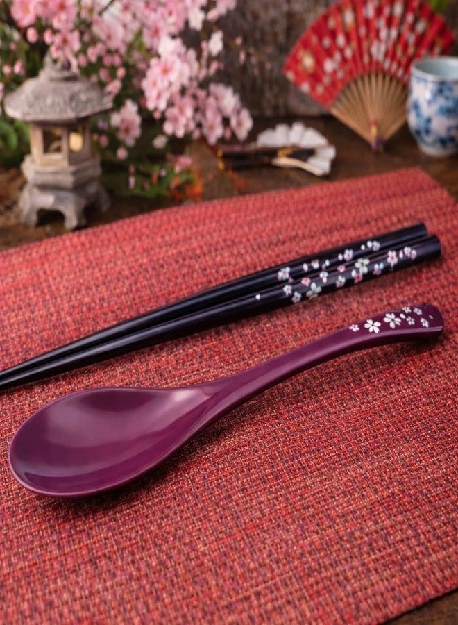 Terra Distribution Premium Japanese Chopsticks with Spoon Reusable [ Made in Japan ] Traditional Lacquer Art Wooden Chopsticks (Flower PU(MK003)) - Image 5