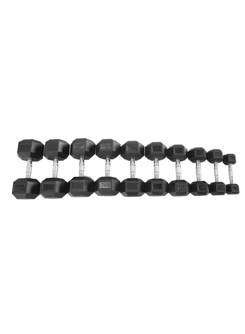 Axox Fitness Hex Rubber Coated Dumbbell Set 1 - 10 KG - Image 1