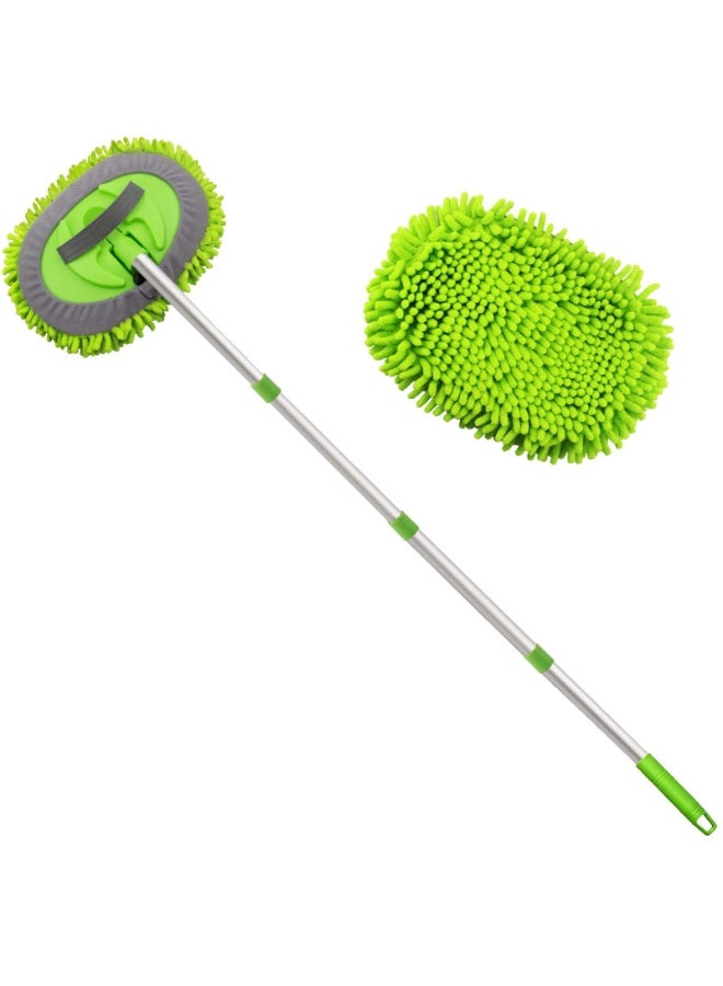 47.2 بوصة (120 سم) غسيل السيارات مسح مجموعة - تنظيف السيارات مسح مع مقبض طويل عصا الفولاذ المقاوم للصدأ، مناسبة للمركبات الناقلة، خارج الطرق المركبات والشاحنات والحافلات (الأخضر) - Image 1