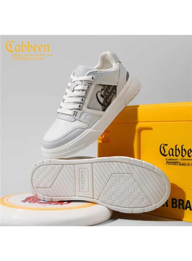 Cabbeen Men's Sneakers New Trend Casual Shoes High-end Light Luxury Sports Shoes Men Off-white/light Gray Size 39