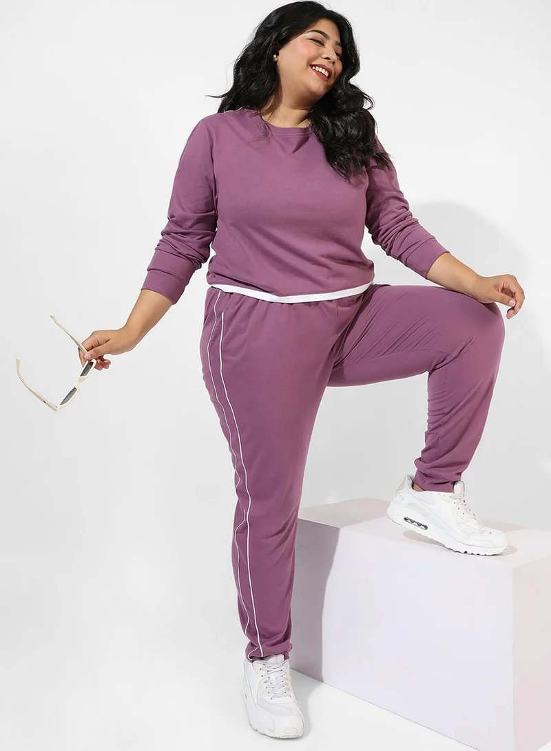Instafab Plus Women's Solid Purple Co-Ord Set