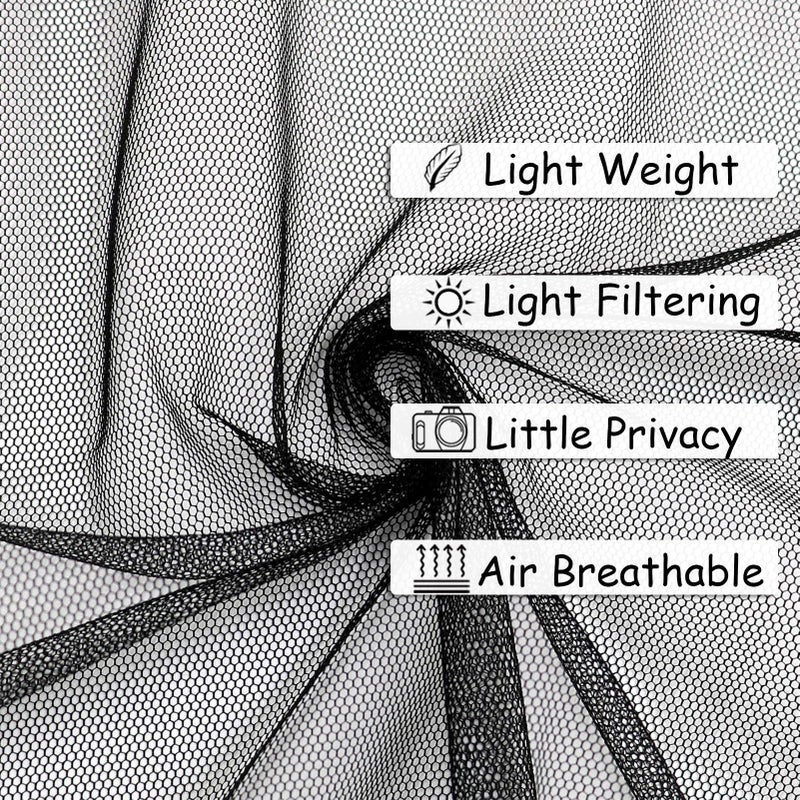 SK Studio Black Outdoor Sheer Curtains for Patio Waterproof 2 Panels Sheer Curtains Privacy Mesh Net Outside Curtains Rod Pocket for Gazebo, Porch, Pergola, 63W x 84L - Image 3