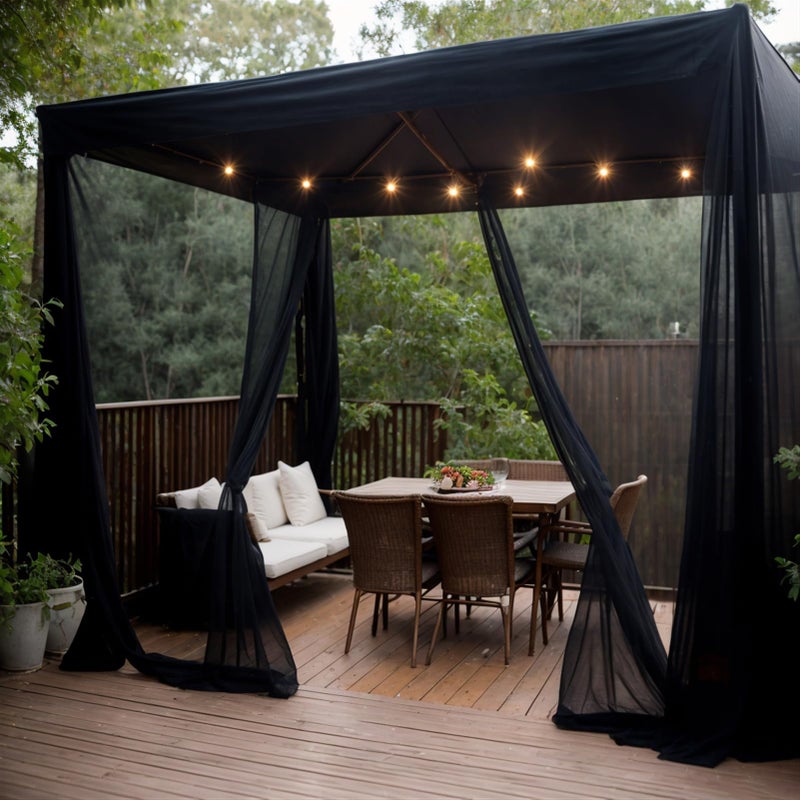 SK Studio Black Outdoor Sheer Curtains for Patio Waterproof 2 Panels Sheer Curtains Privacy Mesh Net Outside Curtains Rod Pocket for Gazebo, Porch, Pergola, 63W x 84L - Image 2