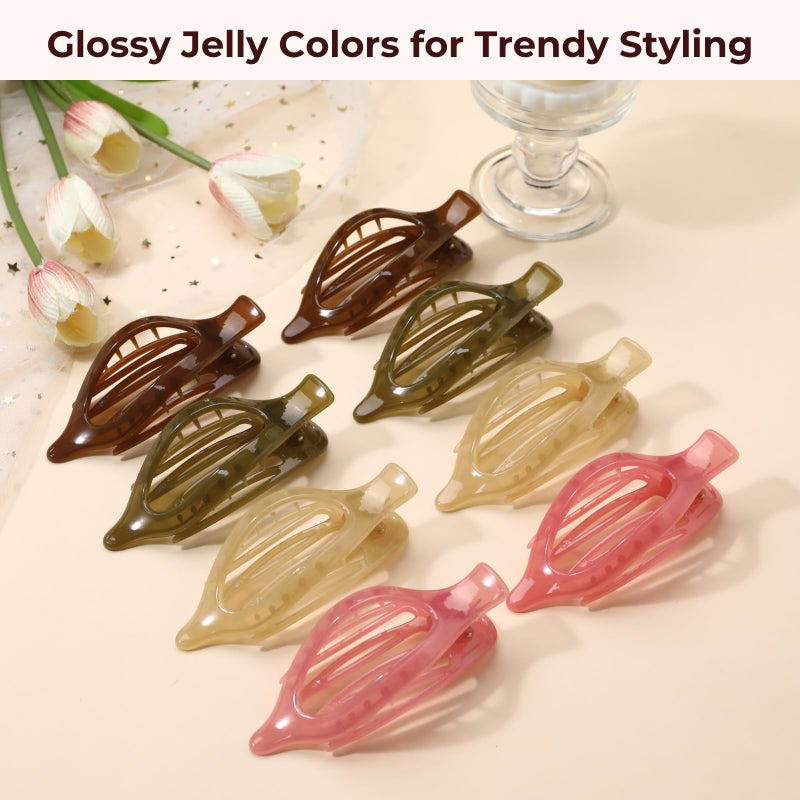CENTSTAR 8 Pack Jelly Style Flat Hair Clips â€“ Translucent Claw Clips in Pink, Brown, Beige, Green, Cute Matte Hair Accessories for Girls & Teens, Kawaii Y2K Styling Barrettes for Summer - Image 5