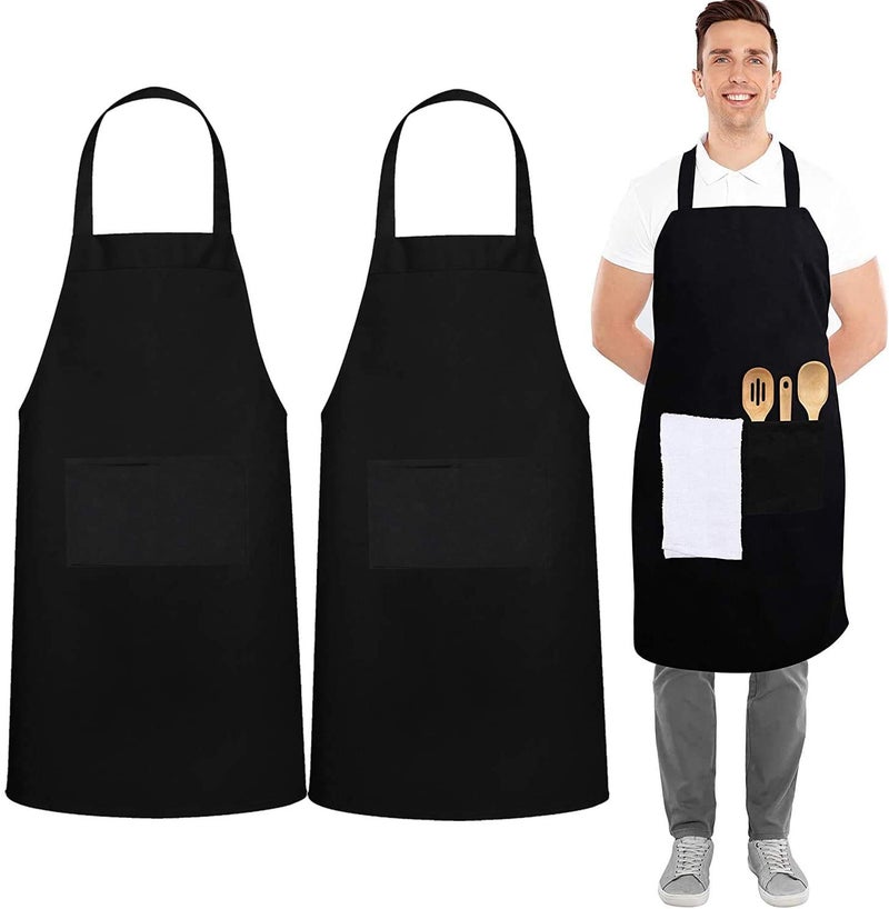 M I Fashions 100 Cotton Chef Aprons Set of 2 Pieces Kitchen Apron for Men and Women 2 Front Pockets Cooking Apron 31X25 Inches - Image 1