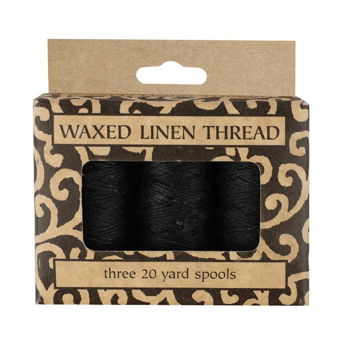 WAXED GENUINE LINEN THREAD 20 YARDS PACK OF 3 SPOOLS BLACK BBHM209 LINBBHM209