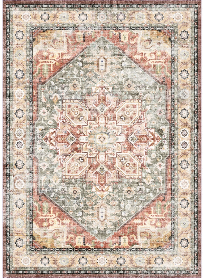ايست من نون سجادة مضادة للانزلاق - الحجم - 183 × 275 (6x9 قدم) | اللون - صدئ وأزرق | مصنوعة بطريقة عتيقة | مثالية كسجاد لغرفة المعيشة، غرفة النوم والمكتب - Image 1