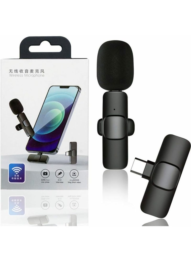 K8 Wireless Microphone, Digital Mini Portable Recording Clip Mic with Receiver for All Type-C Mobile Phones - Black - Image 1