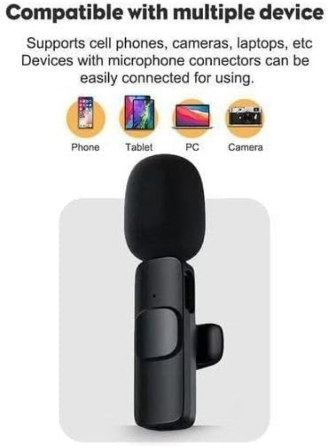 K8 Wireless Microphone, Digital Mini Portable Recording Clip Mic with Receiver for All Type-C Mobile Phones - Black - Image 2