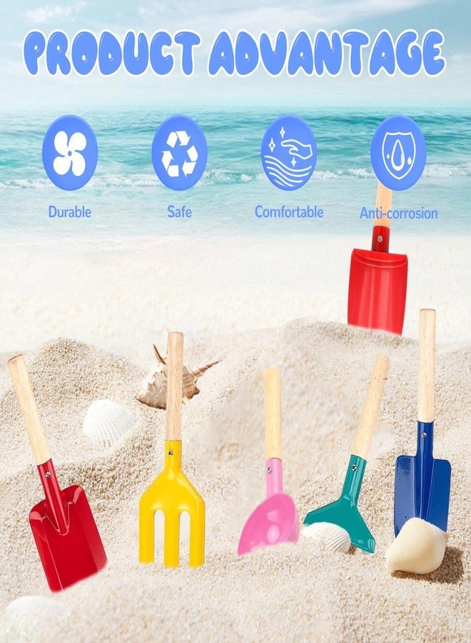 MEIDAYAI Beach Toys, 6 Pcs Kids Gardening Set, 8'' Kid Metal Sand Toys Sandbox Toys with Sturdy Wooden Handle, Children Beach Sand Toys Gardening Set, Beach Shovels for Kids Ages 3-8 - Image 4