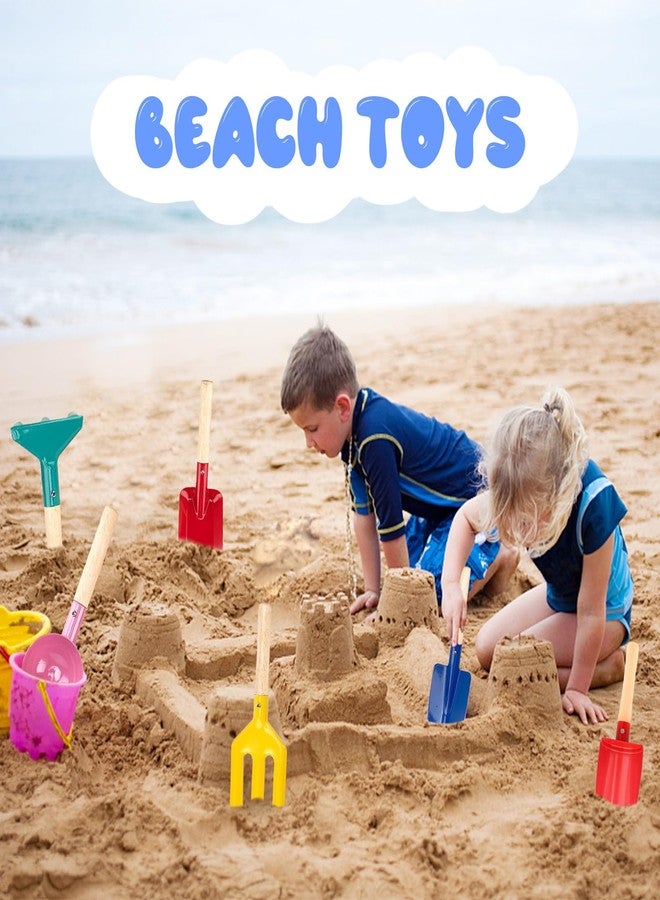 MEIDAYAI Beach Toys, 6 Pcs Kids Gardening Set, 8'' Kid Metal Sand Toys Sandbox Toys with Sturdy Wooden Handle, Children Beach Sand Toys Gardening Set, Beach Shovels for Kids Ages 3-8 - Image 5