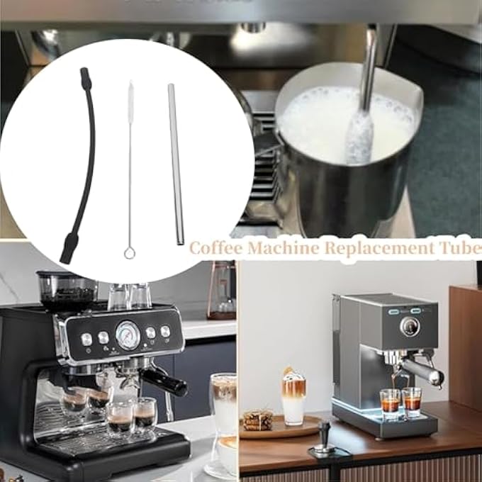 ريحني أنابيب استبدال ماكينة القهوة تشمل أنبوب حليب من السيليكون وأنبوب حليب من الفولاذ المقاوم للصدأ وفرشاة خرطوم رغوة الحليب المتوافقة مع ملحقات بوش لماكينة القهوة - Image 3