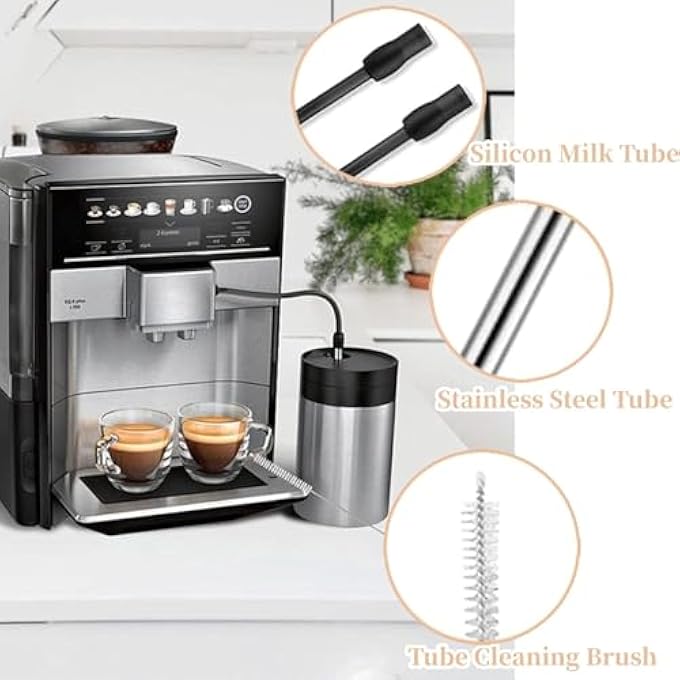 ريحني أنابيب استبدال ماكينة القهوة تشمل أنبوب حليب من السيليكون وأنبوب حليب من الفولاذ المقاوم للصدأ وفرشاة خرطوم رغوة الحليب المتوافقة مع ملحقات بوش لماكينة القهوة - Image 5