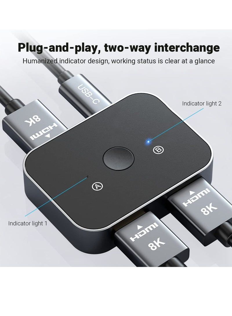 Beauenty 8K HDMI Switch 4K@144Hz 120Hz or 1080P@240Hz Splitter HDR 8K@60Hz 2 in 1 Out Aluminum Alloy Bi Directional Switcher Ultra HD 48Gbps for Roku HDTV Apple TV Fire Stick Sony T PS5 4 Xbox Series X - Image 2