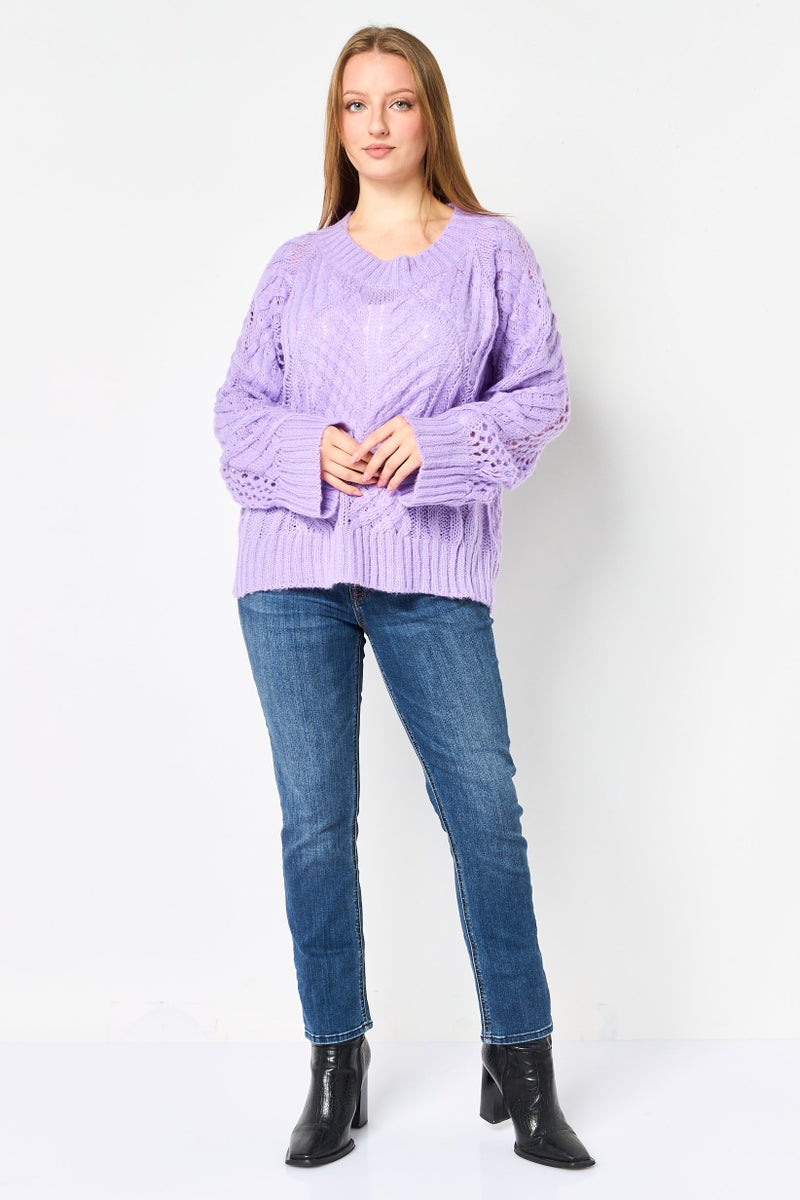 SELECTED Women Round Neck Knitted Sweater, Lilac - Image 2