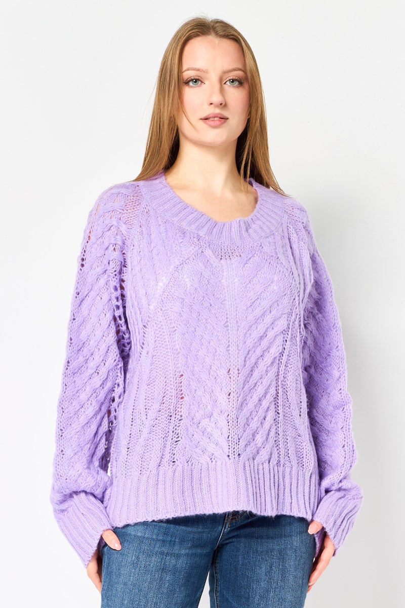 SELECTED Women Round Neck Knitted Sweater, Lilac - Image 1