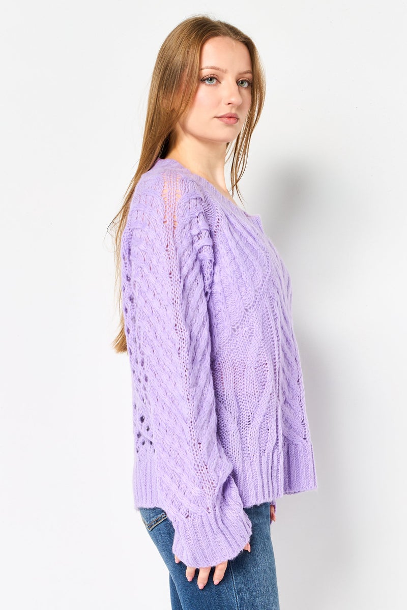 SELECTED Women Round Neck Knitted Sweater, Lilac - Image 4