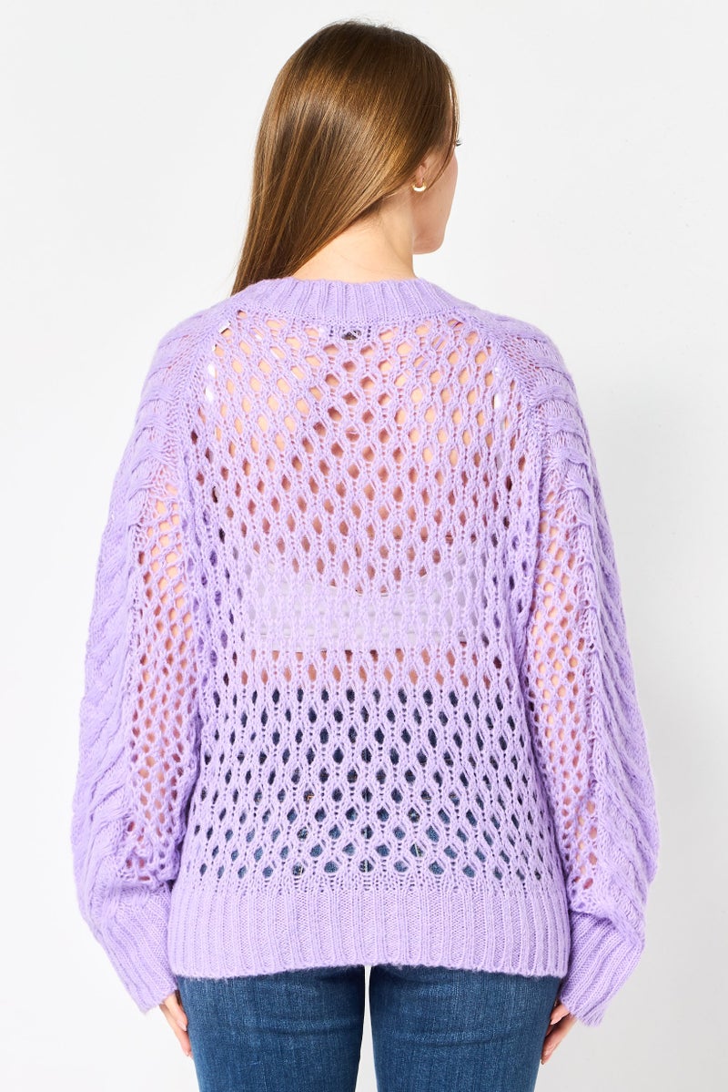 SELECTED Women Round Neck Knitted Sweater, Lilac - Image 3