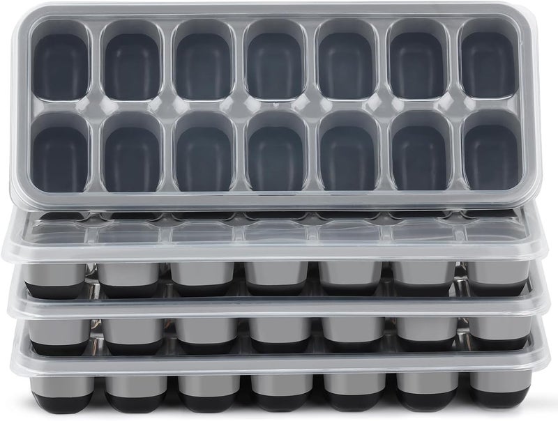 JRISBO Silicone Ice Cube Tray, Pack of 4, Ice Cube Tray with Lid, BPA-Free and LFGB Certified Ice Cube Moulds, Stackable, 56 Ice Cubes, Silicone Mould Maker, Ice Cube Tray (Black Grey) - Image 1