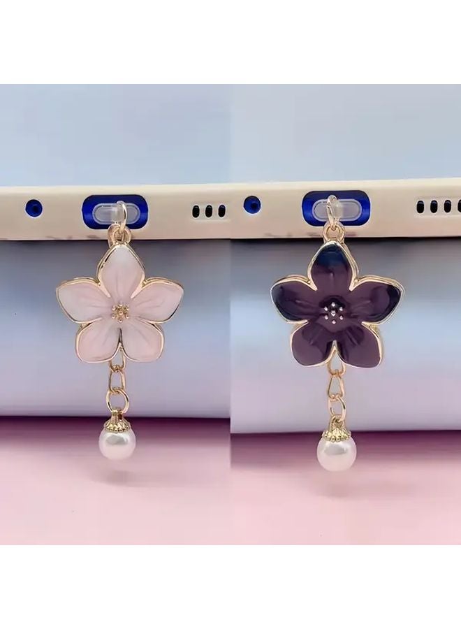 سدادة غبار من نوع USB-C من Black Cherry Blossom Pearl، مصنوعة من السبائك، غطاء منفذ شحن الهاتف - Image 4