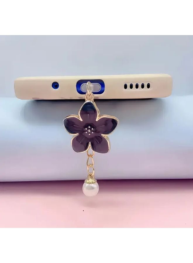 سدادة غبار من نوع USB-C من Black Cherry Blossom Pearl، مصنوعة من السبائك، غطاء منفذ شحن الهاتف - Image 1