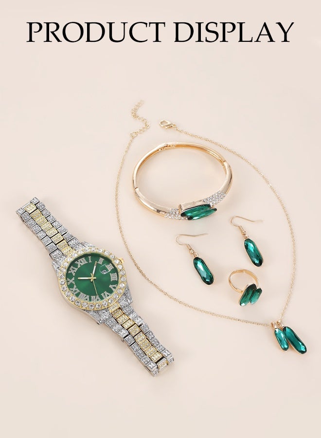 DUNISO 5 Pcs Ladies Watch Set, Ladies Steel Strap Quartz Watch, High End Ladies Watch Set,，With Rings, Watches, Necklaces, Earrings, Bracelets，Diamond Decoration,Suitable For Daily Use,Gatherings, Dates, And Events  - Image 3